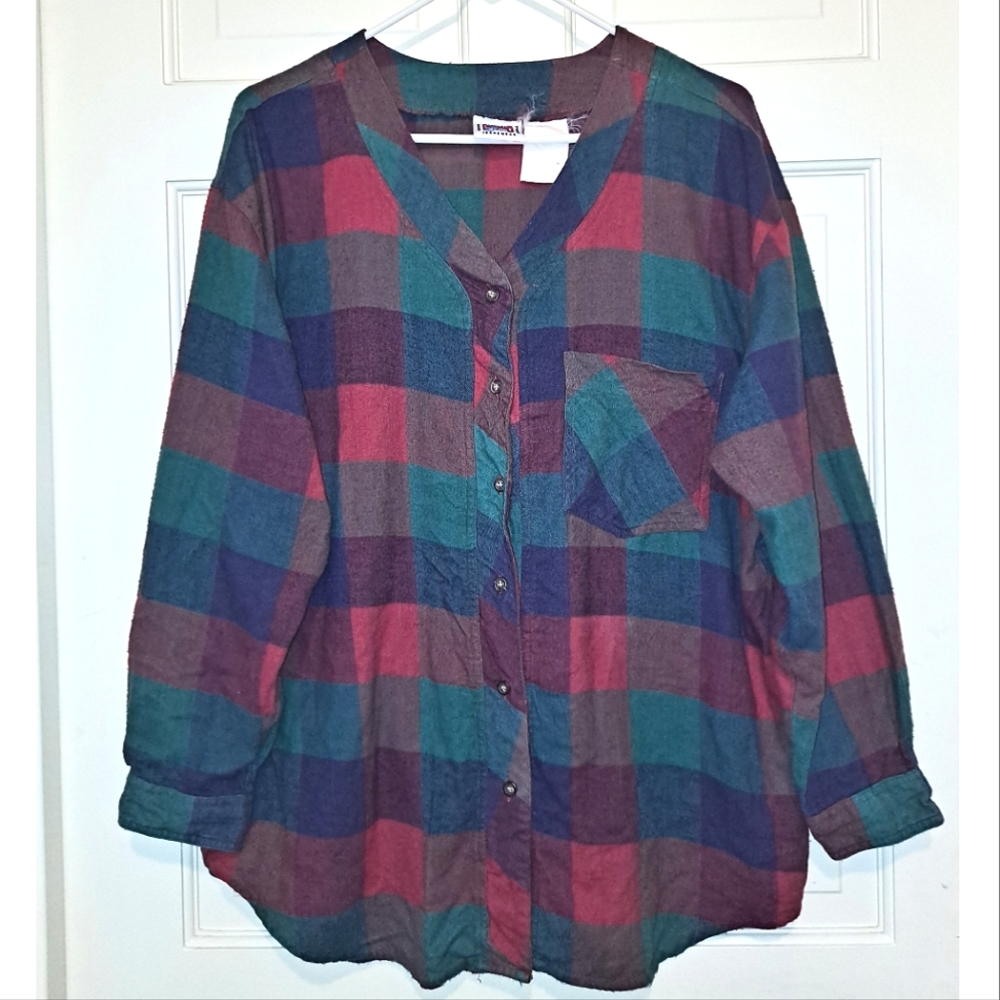 Backroad Blues plaid button up long sleeve flannel shirt size XL top holiday